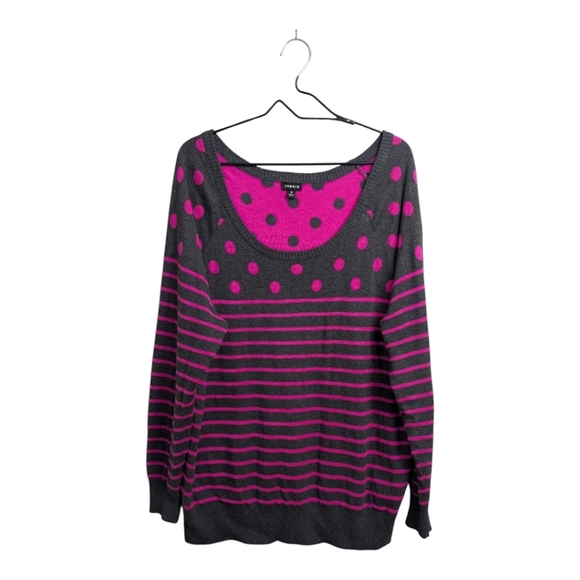 Torrid Fuchsia Gray Pilka Dot Striped Pullover Sweater Scoop Neck Long Sleeve 2X - Picture 1 of 10
